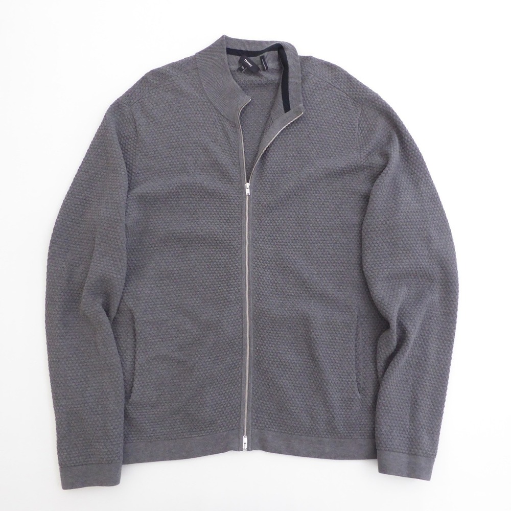 Theory Mens Full Zip Sweater Jacket Gray Textured Cotton Udeval Breach XXL